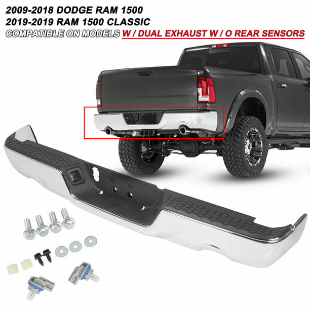 For 09-18 Dodge Ram 1500 Replacement Rear Bumper w/Sensor Hole Chrome Polished